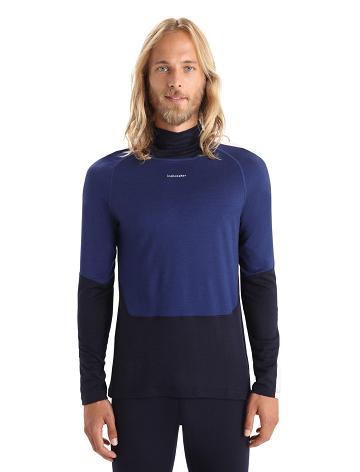 Midnight Navy / Royal Navy Men's Icebreaker Merino 200 Sonebula Long Sleeve High Neck Thermal Top Base Layers | USA 1346CTVE